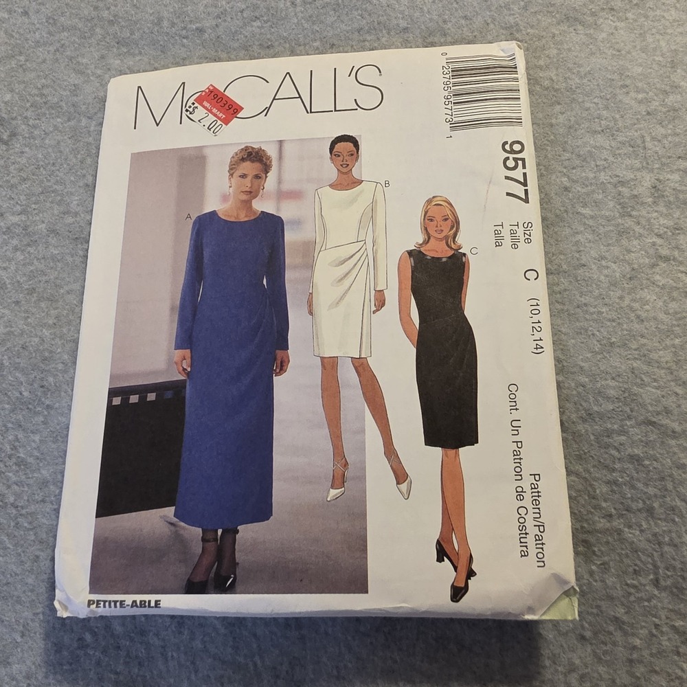 McCall's 9577 Women's Evening Dress Sewing Pattern Misses Size C 10-12-14